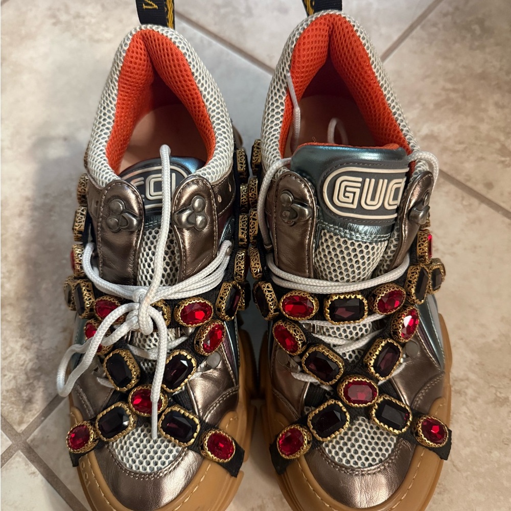 Gucci Metallic Sneakers with Jewel Accents